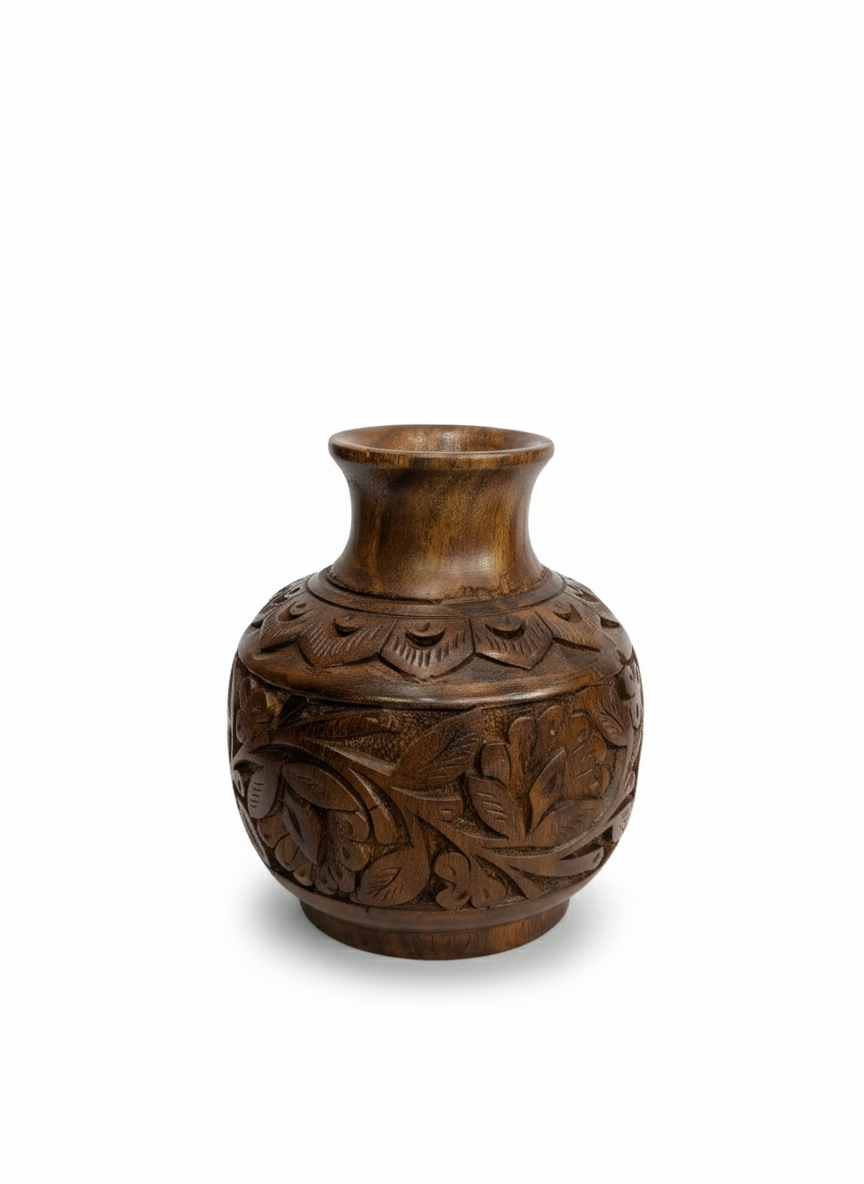 Handcrafted Floral Wooden Vase Décor